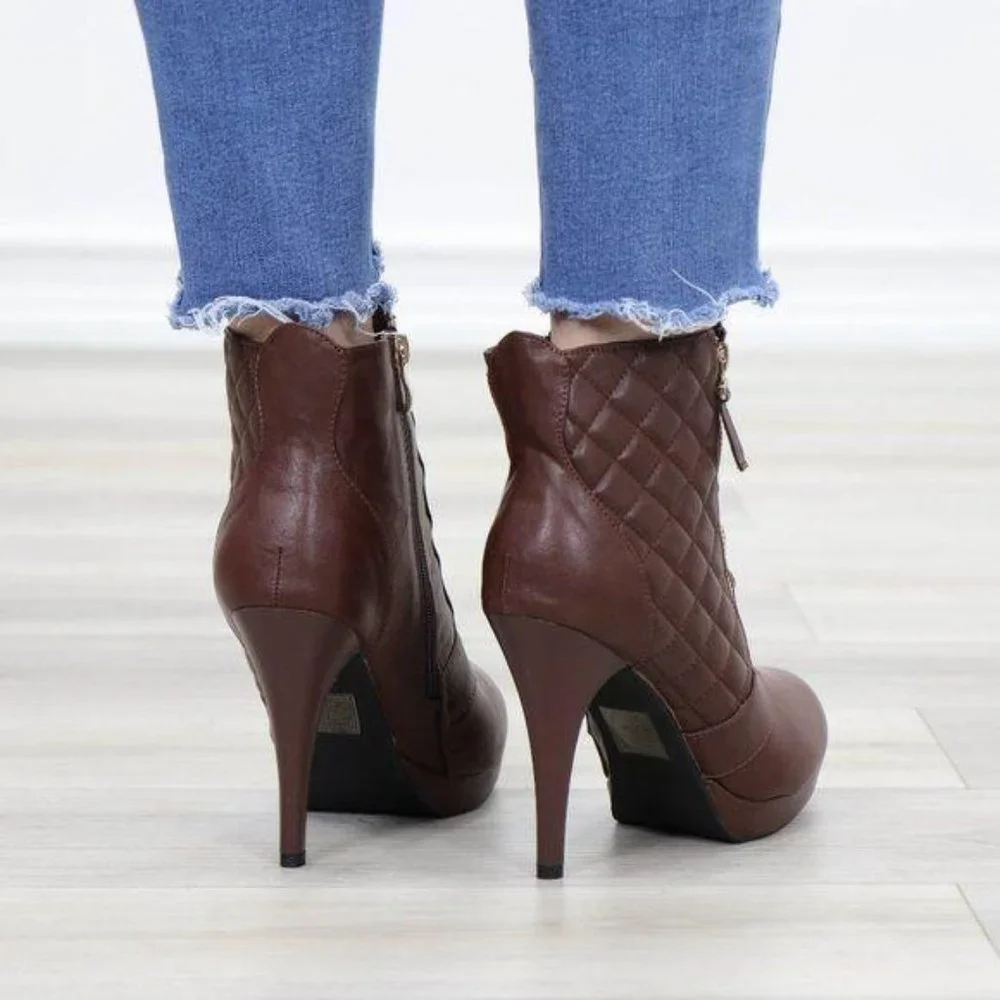 Brown Platform High Heel Ankle Boots - Picture 10 of 14